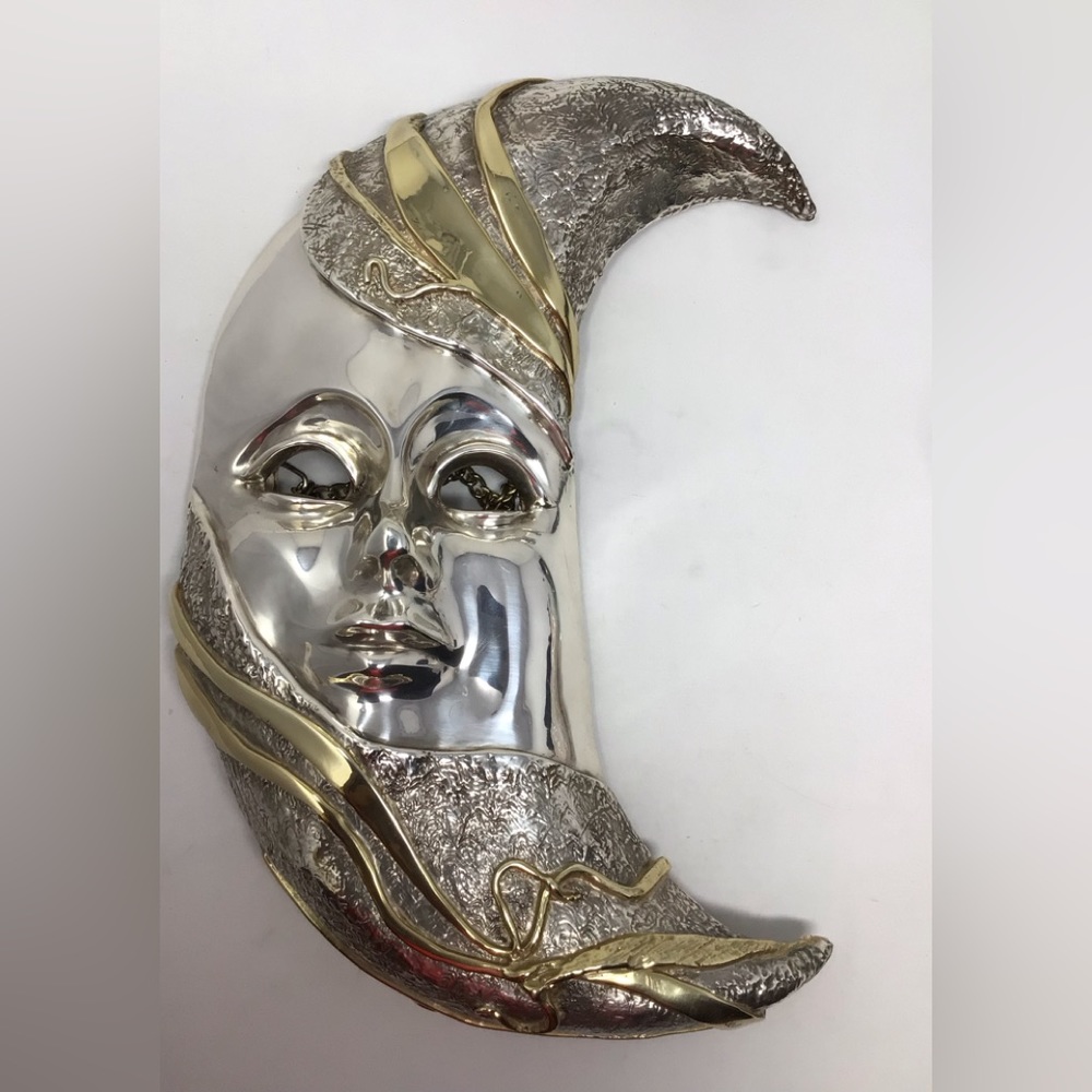 Vintage D’Argenta Half Moon Metal Mask 176/2000silver and gold tone signed